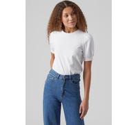 T-Shirt VERO MODA "VMKERRY 2/4 O-NECK TOP VMA JRS NOOS", Damen, Gr. XS, weiß (hellweiß), Jersey, Obermaterial: 100% Baumwolle, unifarben, figurumspielend hüftlang, Rundhals, Puffärmel, Shirts T-Shirt,