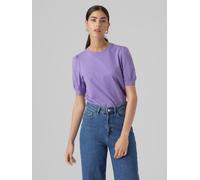 T-Shirt VERO MODA "VMKERRY 2/4 O-NECK TOP VMA JRS NOOS", Jungen, Gr. S, paisley purp, Jersey, Obermaterial: 100% Baumwolle, unifarben, figurumspielend hüftlang, Rundhals, Puffärmel, Shirts T-Shirt, mi