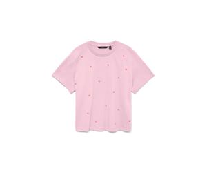 T-Shirt VERO MODA "VMSOLA METTE SS TOP BOX JRS", Damen, Gr. S, pink, a, boo aop:butterfly, Jersey, Obermaterial: 100% Baumwolle, bedruckt, normal, Rundhals, Shirts T-Shirt, Baumwolle (58686344-S) pink