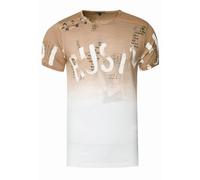 Herren T-Shirt mit Seitlicher Knopfleiste Verwaschen mit Farbverlauf Rundhals Stretch Herren-T-Shirt Casual Fit 288, Farbe:Camel, Größe S-XXL:XL