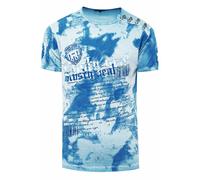 T-Shirt Verwaschen mit Logo Print und Knopfleiste S