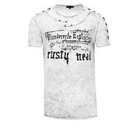 T-Shirt Verwaschen Rundhals mit Individuellem Design Perfektioniert im Detail Kurzarm mit Plakativem Front Print 192, Farbe:Weiß, Größe:XL