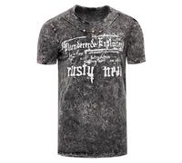 T-Shirt Verwaschen Rundhals mit Individuellem Design Perfektioniert im Detail Kurzarm mit Plakativem Front Print 192, Farbe:Schwarz, Größe S-3XL:L