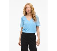 T-Shirt VILA "VIFALIA V-NECK S/S TOP - NOOS", Damen, Gr. 34, blau (all aboard), Jersey, Obermaterial: 100% Polyester, unifarben, regular fit normal, V-Ausschnitt, Shirts T-Shirt (94056728-34) all aboa