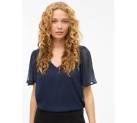 T-Shirt VILA "VIFALIA V-NECK S/S TOP - NOOS", Damen, Gr. 34, blau (navy blazer), Jersey, Obermaterial: 100% Polyester, unifarben, regular fit normal, V-Ausschnitt, Shirts T-Shirt (74604922-34) navy bl
