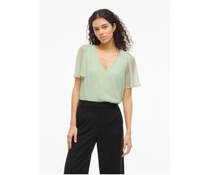 T-Shirt VILA "VIFALIA V-NECK S/S TOP - NOOS", Damen, Gr. 34, grün (smoke grün), Jersey, Obermaterial: 100% Polyester, unifarben, regular fit normal, V-Ausschnitt, Shirts T-Shirt (71206416-34) smoke gr