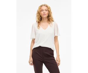 T-Shirt VILA "VIFALIA V-NECK S/S TOP - NOOS", Damen, Gr. 34, weiß (snow weiß), Jersey, Obermaterial: 100% Polyester, unifarben, regular fit normal, V-Ausschnitt, Shirts T-Shirt (66688803-34) snow weiß