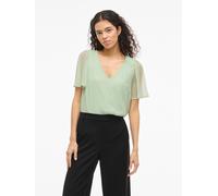 T-Shirt VILA "VIFALIA V-NECK S/S TOP - NOOS", Damen, Gr. 40, smoke grün, Jersey, Obermaterial: 100% Polyester, unifarben, regular fit normal, V-Ausschnitt, Shirts T-Shirt (71206416-40)