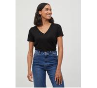 T-Shirt VILA "VINOEL S/S TOP - NOOS", Damen, Gr. XL, schwarz, Jersey, Obermaterial: 74% Viskose, 26% Polyester, unifarben, regular fit normal, V-Ausschnitt, Shirts T-Shirt, Viskosemischung, regular fi