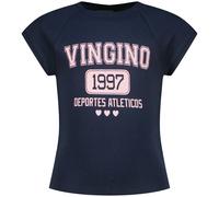 T-Shirt VINGINO, Mädchen, Gr. 164, dunkelblau, Single Jersey, Obermaterial: 100% Baumwolle, bedruckt, normal hüftbedeckend, Rundhals, Shirts T-Shirt, mit Logo-Print, für Girls (24184122-164) dunkelbla
