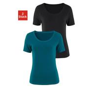 T-Shirt VIVANCE "aus elastischer Baumwoll-Qualität" Gr. 44/46, grün (petrol, schwarz) Damen Shirts (722251-44) petrol, schwarz