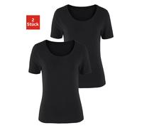 T-Shirt VIVANCE "aus elastischer Baumwoll-Qualität", Damen, Gr. 48/50, schwarz, Single Jersey, Obermaterial: 95% Baumwolle, 5% Elasthan, unifarben, Basic, bequem normal, tiefer Rundhals, Shirts T-Shir