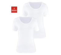 T-Shirt VIVANCE "aus elastischer Baumwoll-Qualität", Damen, Gr. 48/50, weiß, Single Jersey, Obermaterial: 95% Baumwolle, 5% Elasthan, unifarben, Basic, bequem normal, tiefer Rundhals, Shirts T-Shirt,