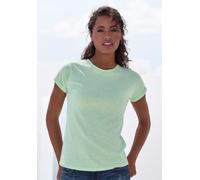 T-Shirt VIVANCE "aus weicher Baumwoll-Qualität", Damen, Gr. 44/46, grün (lime), Jersey, Obermaterial: 100% Baumwolle, unifarben, Basic, bequem normal, Rundhals, Kurzarm mit Aufschlag Aufschlag, Shirts
