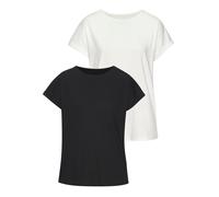 T-Shirt VIVANCE BY LASCANA, Damen, Gr. 44/46, schwarz-weiß (schwarz, sanftes weiß), Single Jersey, Obermaterial: 100% Baumwolle, unifarben, Basic, bequem normal, Rundhals, angeschnitten, Shirts T-Shir