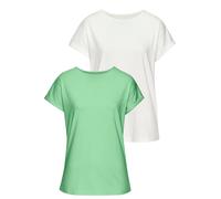 T-Shirt VIVANCE BY LASCANA, Damen, Gr. 48/50, grün (lime, sanftes weiß), Single Jersey, Obermaterial: 100% Baumwolle, unifarben, Basic, bequem normal, Rundhals, angeschnitten, Shirts T-Shirt, aus Bio-