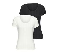 T-Shirt VIVANCE, Damen, Gr. 32/34, schwarz-weiß (schwarz, creme), Strick, Obermaterial: 100% Baumwolle, unifarben, körpernah, Rundhals, Shirts T-Shirt, aus feiner Pointelle-Ware mit Spitze, reine Baum