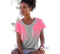 T-Shirt VIVANCE, Damen, Gr. 40/42, grau (grau meliert), Jersey, Obermaterial: 65% Polyester, 35% Viskose, bedruckt, figurumspielend hüftlang, Rundhals, Shirts T-Shirt, mit Neonprint, Kurzarmshirt, loc