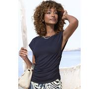 T-Shirt VIVANCE, Damen, Gr. 44/46, marine, Single Jersey, Obermaterial: 95% Viskose, 5% Elasthan, unifarben, figurumspielend hüftlang, U-Boot-Ausschnitt, angeschnitten, Shirts T-Shirt, mit seitlicher