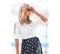 T-Shirt VIVANCE, Damen, Gr. 52/54, weiß, Jersey, Obermaterial: 95% Viskose, 5% Elasthan, unifarben, figurumspielend hüftlang, V-Ausschnitt, Ärmel mit Ärmelschlitz abgesteppte Kante, Shirts T-Shirt, mi