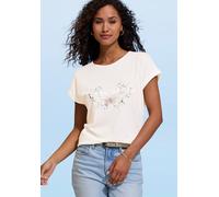 T-Shirt VIVANCE "mit glänzendem Frontprint", Damen, Gr. 32/34, creme, Single Jersey, Obermaterial: 50% Baumwolle, 50% Modal (TENCEL™), bedruckt, Basic, Rundhals, Shirts T-Shirt, aus angenehmer Baumwol