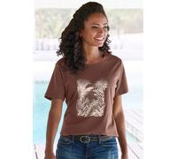 T-Shirt VIVANCE "mit goldfarben schimmerndem Folienprint", Damen, Gr. 32/34, grau (taupe), Jersey, Obermaterial: 100% Baumwolle, bedruckt, metallic, modisch, bequem normal, Rundhals, Kurzarm, Shirts, 