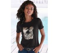 T-Shirt VIVANCE "mit goldfarben schimmerndem Folienprint", Damen, Gr. 44/46, schwarz, Jersey, Obermaterial: 100% Baumwolle, bedruckt, metallic, bequem normal, Rundhals, Shirts T-Shirt, aus weicher Bau