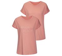 T-Shirt VIVANCE "mit modischem Frontprint", Damen, Gr. 36/38, orange (peach bedruckt, peach uni), Jersey, Obermaterial: 100% Baumwolle, bedruckt, unifarben, bequem normal, Rundhals, angeschnitten,mit