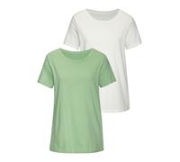 T-Shirt VIVANCE "mit modischer Kontraststickerei", Damen, Gr. 48/50, grün (grün, creme), Single Jersey, Obermaterial: 100% Baumwolle, unifarben, modisch, Basic normal, Rundhals, Kurzarm eingesetzt, Sh