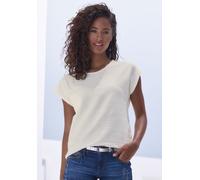 T-Shirt VIVANCE "mit modischer Streifenstruktur", Damen, Gr. 48/50, beige (creme), Obermaterial: 100% Baumwolle, unifarben, modisch, bequem normal, Rundhals, Kurzarm, Shirts, aus weicher Baumwoll-Qual