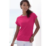 T-Shirt VIVANCE "aus bügelfreiem Strukturstrick", Damen, Gr. 48/50, orange (koralle, weiß), Strick, Obermaterial: 65% Polyester (REPREVE), 35% Baumwolle, Strukturmuster, unifarben, Basic, bequem, Rund