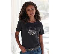 T-Shirt VIVANCE "mit schimmerndem Frontprint", Damen, Gr. 36/38, schwarz, Jersey, Obermaterial: 100% Baumwolle, bedruckt, bequem normal, Rundhals, Shirts T-Shirt, aus weicher Baumwoll-Qualität (413961