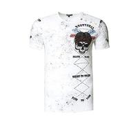 T-Shirt Washed Oil Vintage Knopfleiste Herren Rundhals Verwaschen Skull Head Regular Designer 262