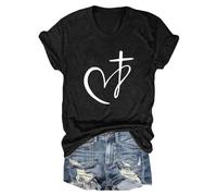 T-Shirt Weiß Damen, Oberteile Damen Elegant, Tee Shirts Rundhalsausschnitt Kurzen Ärmeln Sommershirt Drucken Klassischer Top Lässig Lose Sommerblusen Bequeme Luftig Longbluse Vielseitig Urlaub