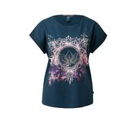 Rundhalsshirt QS, Damen, Gr. XL (42), blau, Jersey, Obermaterial: 100% Baumwolle, bedruckt, normal hüftbedeckend, Rundhals, Shirts Rundhalsshirt, mit großem Print (26032738-XL) blau