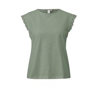 s.Oliver Rundhalsshirt QS Damen 100% Baumwolle mit Häkel-Details an der Schulter Olive Gr. XL (42)