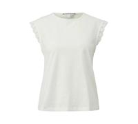 Rundhalsshirt QS, Damen, Gr. XXL (44), weiß, Jersey, Obermaterial: 100% Baumwolle, unifarben, normal hüftbedeckend, Rundhals, Häkelkante, Shirts Rundhalsshirt, mit Häkel-Details an der Schulter (79617