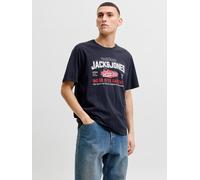 T-Shirt JACK & JONES "JJELOGO TEE SS O-NECK 2 COL AW26 SN", Jungen, Gr. XXL, schwarz (navy blazer), Jersey, Obermaterial: 100% Baumwolle, bedruckt, regular fit normal, Rundhals, Shirts T-Shirt, Baumwo