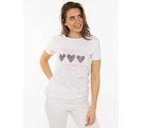 T-Shirt ZWILLINGSHERZ "Always Believe", Damen, Gr. L, weiß, Obermaterial: 95% Baumwolle, 5% Elasthan, Shirts T-Shirt, Stickerei, Leoherzen, Rundhals, kurzarm (77584830-L) weiß