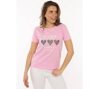 T-Shirt ZWILLINGSHERZ "Always Believe", Damen, Gr. M, rosa, Web, Obermaterial: 95% Baumwolle, 5% Elasthan, bestickt, comfort fit hüftbedeckend, Rundhals, gerader Abschluss, Shirts T-Shirt, Stickerei, 