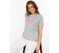 T-Shirt ZWILLINGSHERZ "Anker Moin", Damen, Gr. L, grau (jeansblau), Web, Obermaterial: 95% Viskose, 5% Elasthan, bestickt, gestreift, mehrfarbig, comfort fit hüftbedeckend, Rundhals, gerader Abschluss