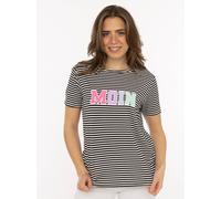 T-Shirt ZWILLINGSHERZ "Anker Moin", Damen, Gr. XXL, marine, Obermaterial: 95% Viskose, 5% Elasthan, Shirts T-Shirt, gestreift, gestickter Schriftzug, maritim, Rundhals (33430735-XXL) marine