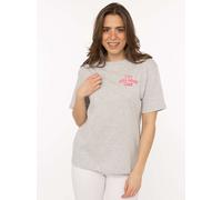 T-Shirt ZWILLINGSHERZ "Feel Good Club", Damen, Gr. S/M, light gray melange, Sweatware, Obermaterial: 100% Baumwolle, bestickt, unifarben, klassisch hüftbedeckend, Rundhals, Shirts T-Shirt, Rundhals, e