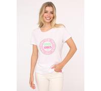 T-Shirt ZWILLINGSHERZ "Good Vibes", Damen, Gr. L, weiß, Web, Obermaterial: 92% Baumwolle, 8% Elasthan, normal normal, Rundhals, eingefasste Kante, Shirts T-Shirt, Stickerei, Kurzarm, Rundhalsausschnit