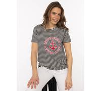 Zwillingsherz Damen T-Shirt Kurzarm Gestreift mit Aufnäher Sommer Shirt, Rundhals, bequem & modisch