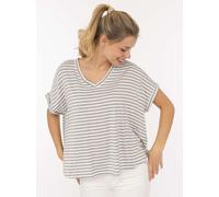 T-Shirt ZWILLINGSHERZ "Maritime Streifen", Damen, grau (hellgrau), Obermaterial: 97% Viskose, 3% Elasthan, loose fit hüftlang, V-Ausschnitt, Shirts T-Shirt, One Size, Kurzarm, V-Ausschnitt, gestreift,