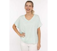 T-Shirt ZWILLINGSHERZ "Maritime Streifen", Damen, türkis, Obermaterial: 97% Viskose, 3% Elasthan, loose fit hüftlang, V-Ausschnitt, Shirts T-Shirt, One Size, Kurzarm, V-Ausschnitt, gestreift, Loose Fi