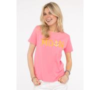 T-Shirt ZWILLINGSHERZ "MoinZH", Damen, Gr. XL, rosa (neon fluo pink), Web, Obermaterial: 92% Baumwolle, 8% Elasthan, normal normal, Rundhals, Shirts T-Shirt, Kurzarm, Rundhalsausschnitt, Stickerei, Ba
