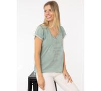 T-Shirt ZWILLINGSHERZ ""Positive Mind"", Damen, Gr. L/XL (L/XL), grün (salbei), Stoff, Obermaterial: 100% Baumwolle, hüftbedeckend, V-Ausschnitt, Shirts T-Shirt, V-Ausschnitt, Kurzarm, Used-Look, Baum