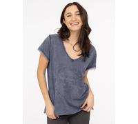 T-Shirt ZWILLINGSHERZ ""Positive Mind"", Damen, Gr. S/M, navy, Stoff, Obermaterial: 100% Baumwolle, hüftbedeckend, V-Ausschnitt, Shirts T-Shirt, V-Ausschnitt, Kurzarm, Used-Look, Baumwolle, ausgefrans